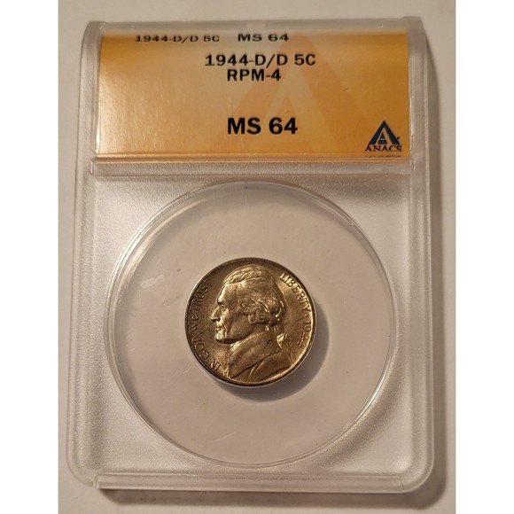 1944 D/D Jefferson Silver Nickel RPM-4 MS64 ANACS - Picture 1 of 4